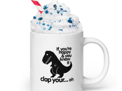 Weiße, glänzende Dino Clap Fail Tasse – Home & Living – klamottn.de