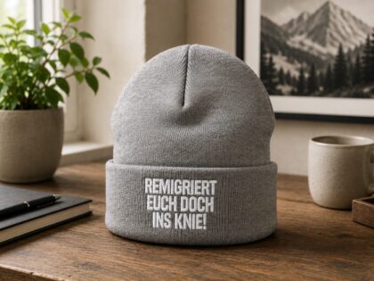 Remigriert euch doch ins Knie Beanie – Accessoires – Klamottn™