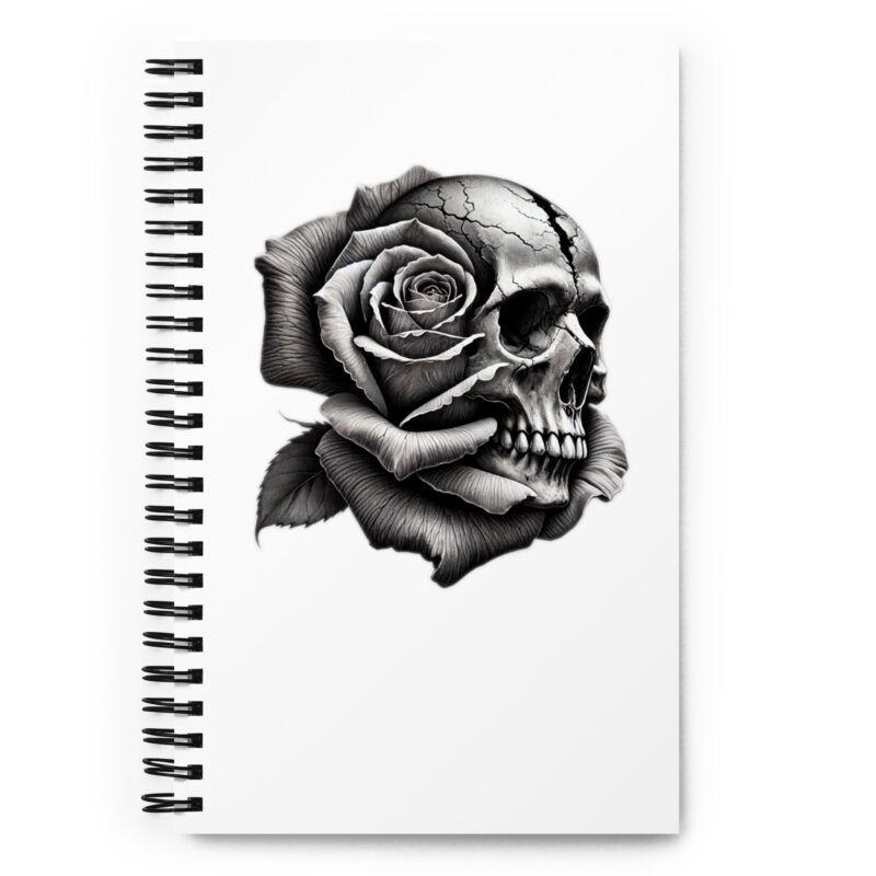 Monochromer Schädel mit Rose Spiral-Notizblock