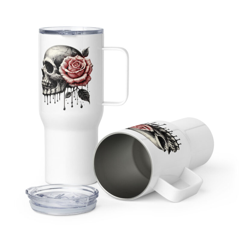 Schädel mit roter Rose Reisebecher mit Griff – Accessoires – klamottn.de