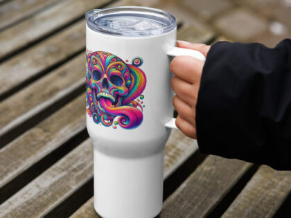 Psychedelischer Totenkopf Reisebecher mit Griff – Accessoires – klamottn.de Psychedelischer Totenkopf Reisebecher mit Griff – Accessoires – klamottn.de