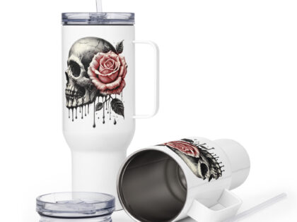 Schädel mit roter Rose Reisebecher mit Griff – Accessoires – klamottn.de Schädel mit roter Rose Reisebecher mit Griff – Accessoires – klamottn.de