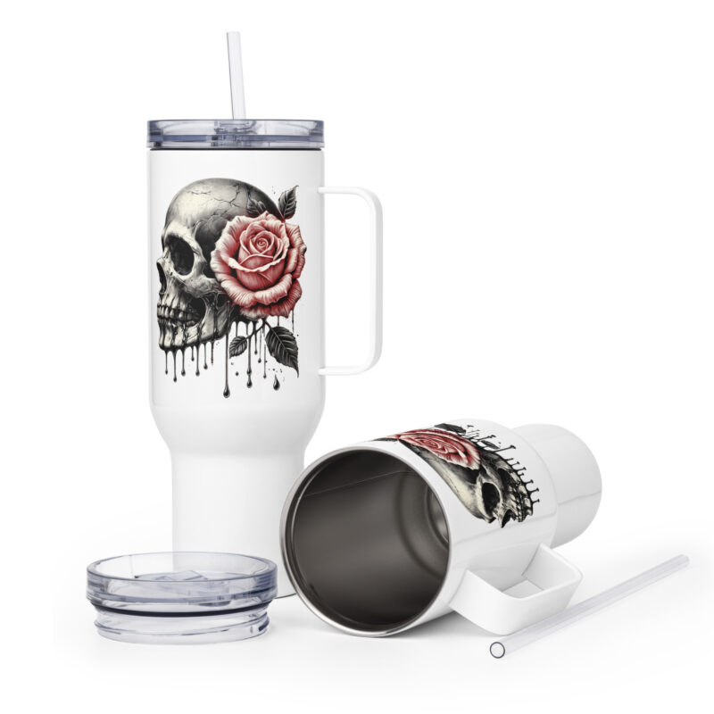 Schädel mit roter Rose Reisebecher mit Griff – Accessoires – klamottn.de