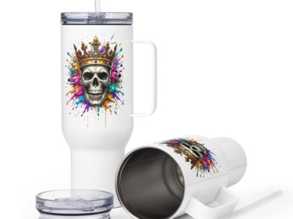Schädel mit Krone und Farbspritzern Reisebecher mit Griff – Accessoires – klamottn.de Schädel mit Krone und Farbspritzern Reisebecher mit Griff – Accessoires – klamottn.de