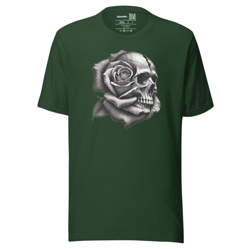 Monochromer Schädel mit Rose Unisex-T-Shirt