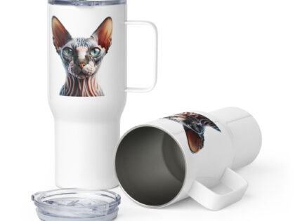 Mystische Sphynx-Katze Reisebecher mit Griff – Accessoires – klamottn.de Mystische Sphynx-Katze Reisebecher mit Griff – Accessoires – klamottn.de