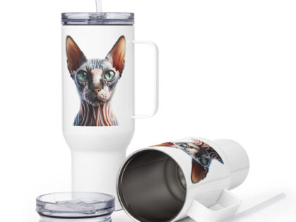 Mystische Sphynx-Katze Reisebecher mit Griff – Accessoires – klamottn.de Mystische Sphynx-Katze Reisebecher mit Griff – Accessoires – klamottn.de