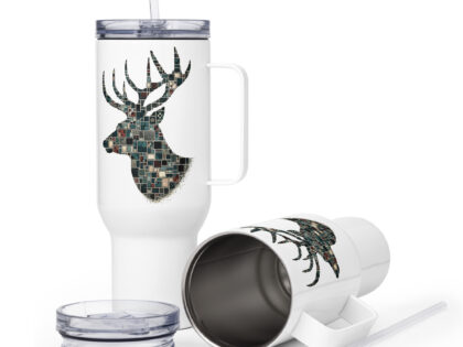 Mosaik-Hirsch Reisebecher mit Griff – Accessoires – klamottn.de Mosaik-Hirsch Reisebecher mit Griff – Accessoires – klamottn.de