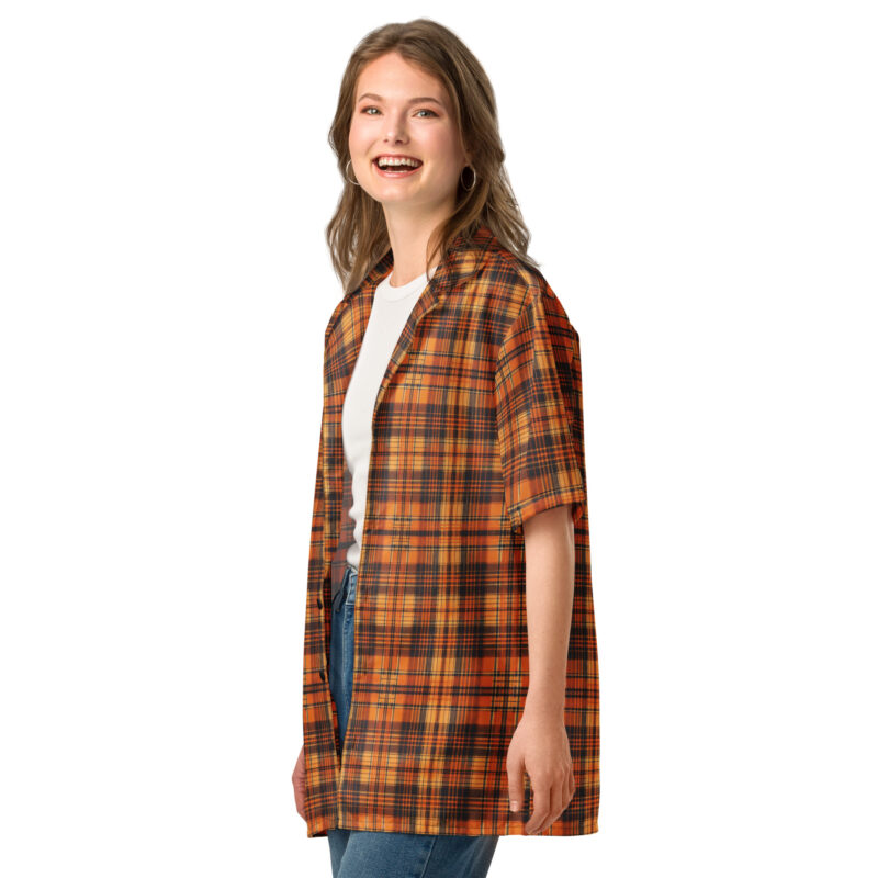 Klassisches Schottenkaro in Orange und Schwarz Allover-Unisex-Hemd – Hemden – klamottn.de