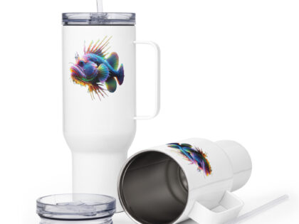 Neon-Stachel-Fisch Reisebecher mit Griff – Accessoires – klamottn.de