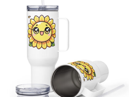 Kawaii Sonnenblume mit großen Glubschaugen Thermobecher – Accessoires – klamottn.de