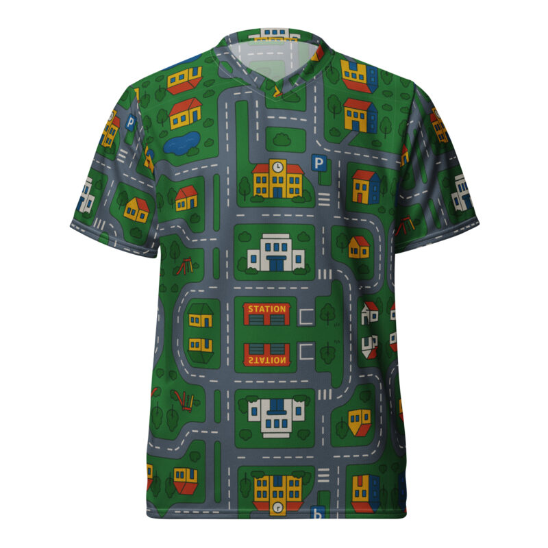 90er DDR Straßen Spielteppich Recyceltes Unisex-Trikot mit Allover-Druck – T-Shirts – klamottn.de