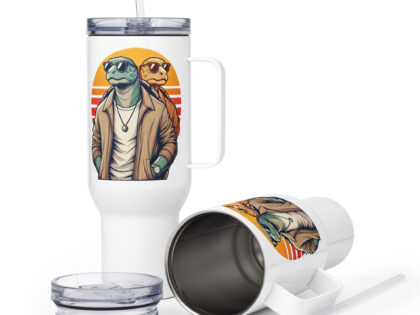 Schildkröten im Retro-Sunset-Style Thermobecher – Accessoires – klamottn.de