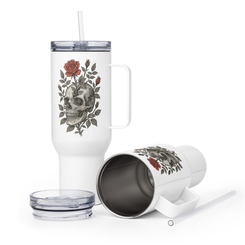 Schädel mit blutroter Rose Thermobecher – Accessoires – klamottn.de