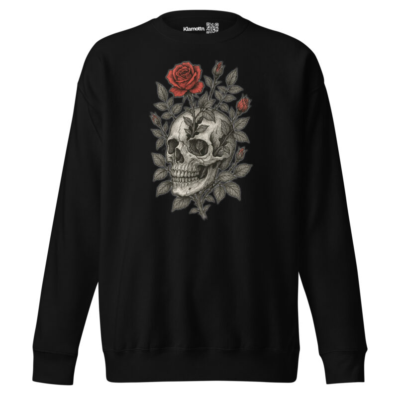 Schädel mit blutroter Rose Unisex-Premium-Pullover – Sweatshirts – klamottn.de