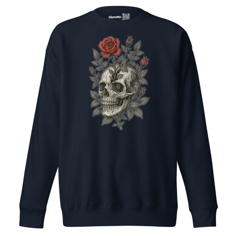 Schädel mit blutroter Rose Unisex-Premium-Pullover – Sweatshirts – klamottn.de