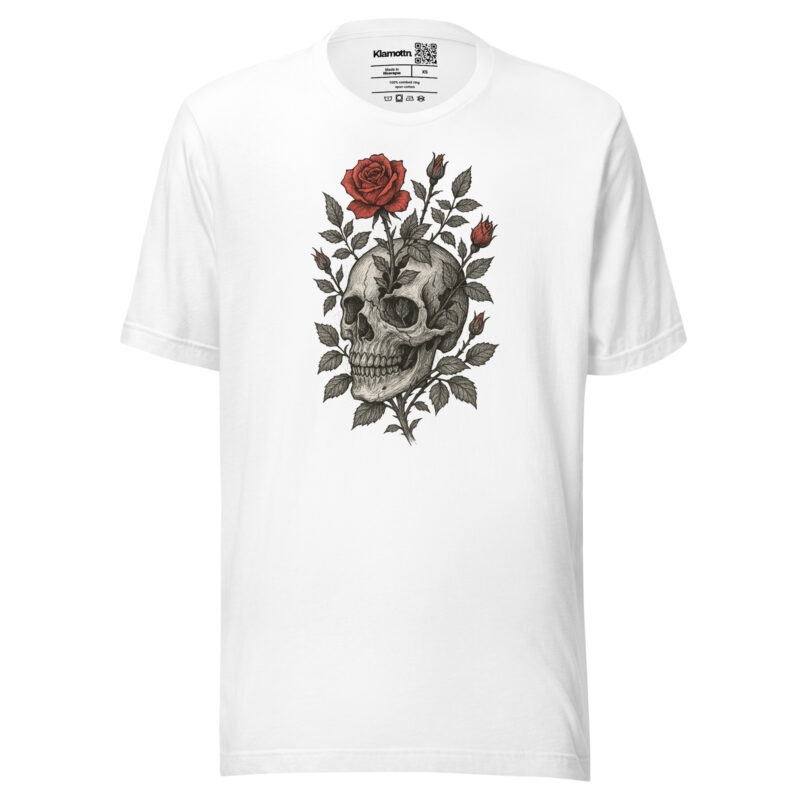 Schädel mit blutroter Rose Unisex-T-Shirt – T-Shirts – klamottn.de