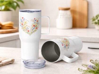 Vintage Blumenherz Thermobecher – Accessoires – Klamottn™