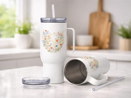 Wildblumen Vintage Herz Thermobecher – Accessoires – Klamottn™