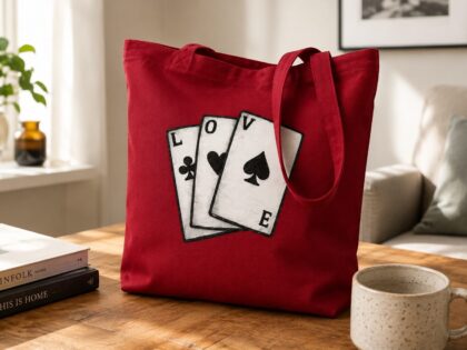 Love Pokerkarten Baumwolltasche mit langen Henkeln – Accessoires – Klamottn™